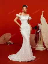 High-Neck Embroidered Lace Mermaid Style Sexy Wedding Dress